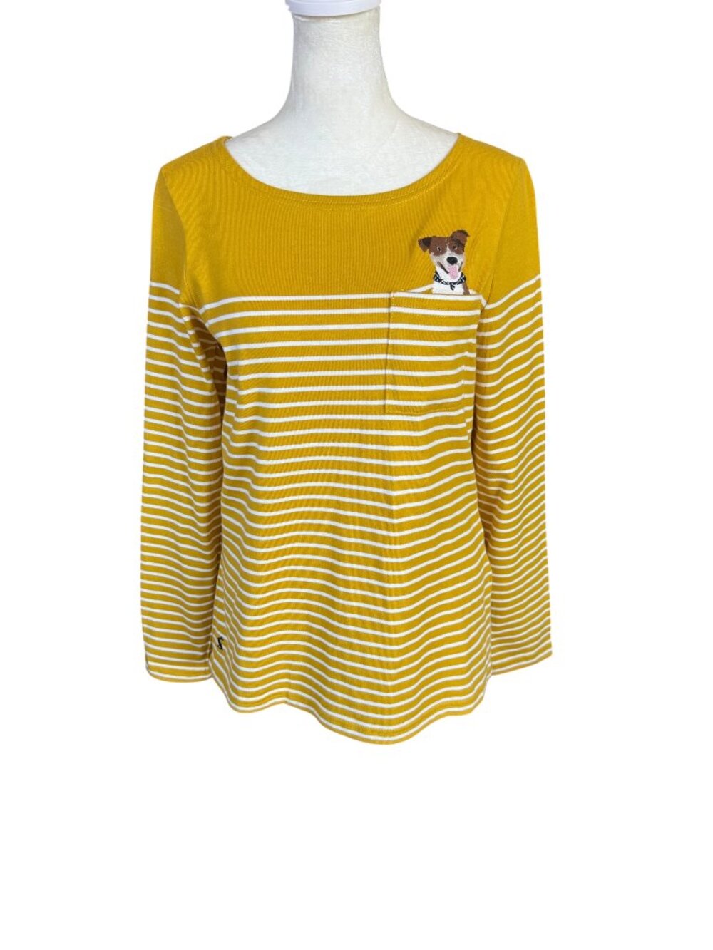 Joules women's mustard yellow and white striped long sleeve pullover top size 4
